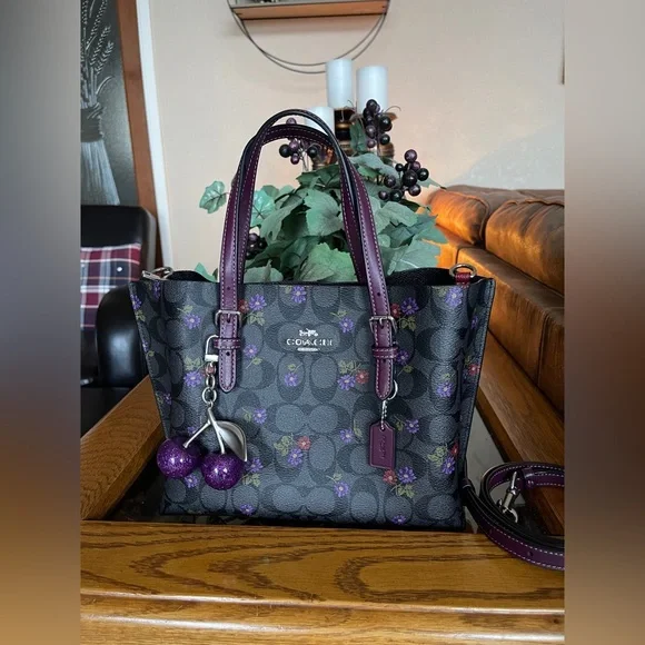 Coach Mollie Tote 25 Purple Floral Print with Lavender Wristlet - Picture 3 of 16